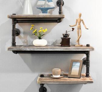Aviana 3 Tier Oak Floating Pipe Shelf