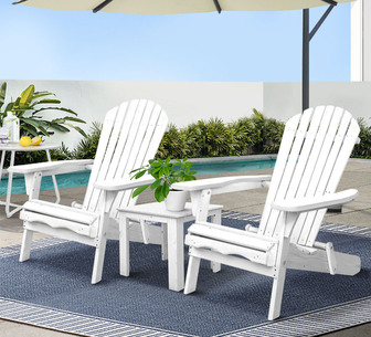 Kova 3 Piece White Wooden Adirondack Outdoor Chairs