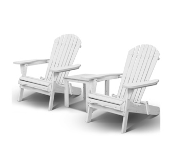 Kova 3 Piece White Wooden Adirondack Outdoor Chairs