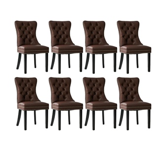 Set of 8 Aylin Brown PU Dining Chairs