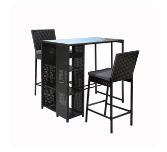 Ayris 3 Piece Black Wicker Outdoor Bar Set