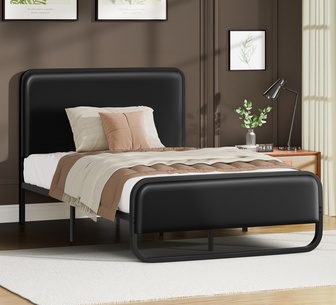 Razelle King Single Black PU Metal Bed Frame