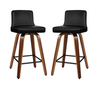 Set of 2 Azen Black Brown Bar Stools