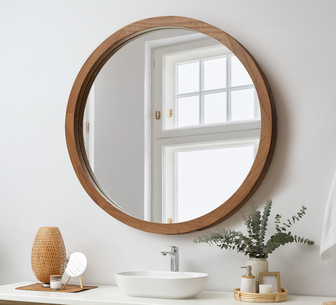 Aztrid 90cm Walnut Round Wall Mirror