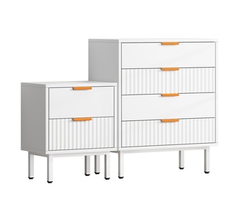 Babu White Oak Fluted Chest of 4 Drawers and Bedside Table