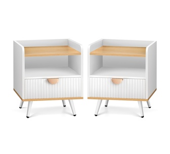 Set of 2 Baggins 1 Drawer Wood & White Bedside Tables