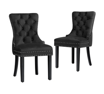 Set of 2 Bahan Black Velvet Dining Chair