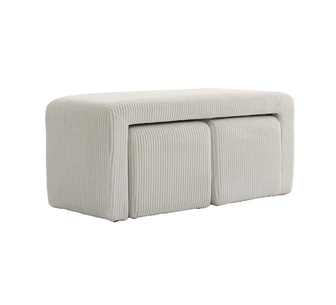 Set of 3 Bamby White Corduroy Ottoman w/ Footstools