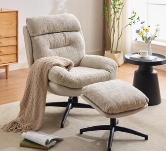 Beaumont Swivel Accent Chair with Ottoman Beige