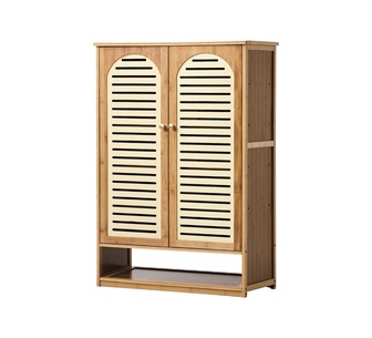 Bendy 2 Door Beige Natural Bamboo Shoe Cabinet