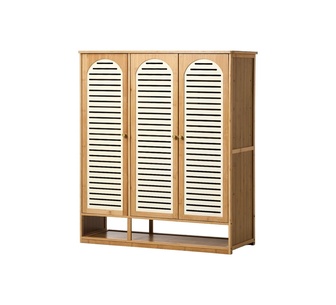 Bendy 3 Door Beige Natural Bamboo Shoe Cabinet