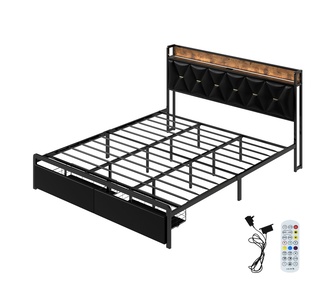 Beresford King Black PU LED Bed Frame with Charging Station