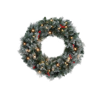 Holly Jolly 60CM LED Wreath Snowy Berries Garland Green