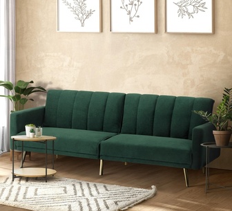 Obico 3 Seater Velvet Green Sofa Bed
