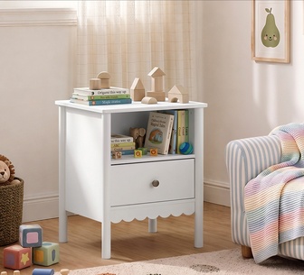 Bilby 1 Drawer White Kids Scalloped Bedside Table