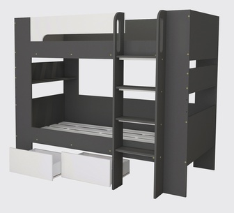 Boe Single Dark Grey Bunk Bed w/ Mattresses