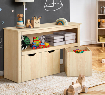 Boone Bookshelf With Storage Boxes Natural