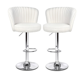 Set of 2 Boromir Boucle White and Silver Bar Stools