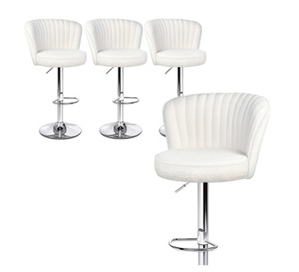 Set of 4 Boromir Boucle White and Silver Bar Stools