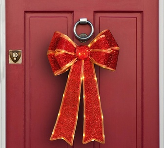 Lasus Battery Operated LED Lit Bow Red+Golden Trim