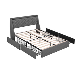 Breezel Double Charcoal Bed Frame with Storage&Charging Port