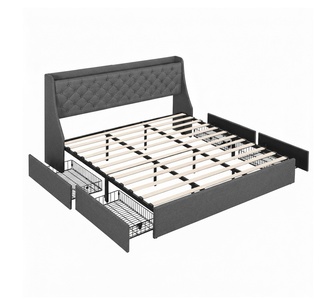 Breezel King Charcoal Bed Frame with Storage&Charging Ports