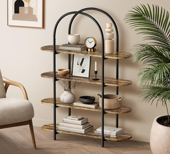 Brixley 4 Tier Oak Black Arched Bookshelf