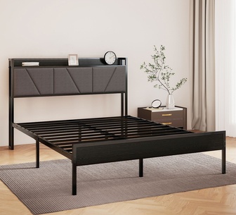 Brisell Double Grey Steel Base Mattress w Headboard Bedframe