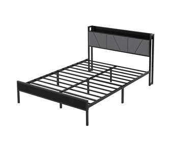 Brisell Double Grey Steel Base Mattress w Headboard Bedframe