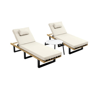 Set of 2 Brun Beige Outdoor Sun Lounge with White Tamarah Co