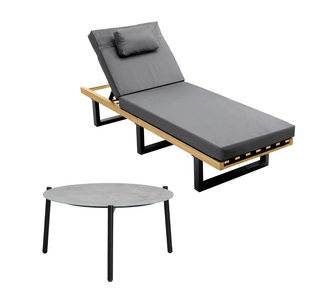 Brun Grey Outdoor Sun Lounge with Grey Tamarah Coffee Table