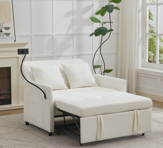 Bryle 2 Seater Beige Chenille 3-in-1 Convertible Sofa Bed