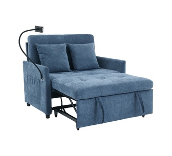 Bryle 2 Seater Blue Chenille 3-in-1 Convertible Sofa Bed
