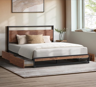 Calystria King Black Metal Bed Frame with 2 Drawers