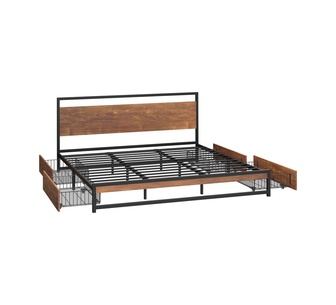 Calystria King Black Metal Bed Frame with 2 Drawers