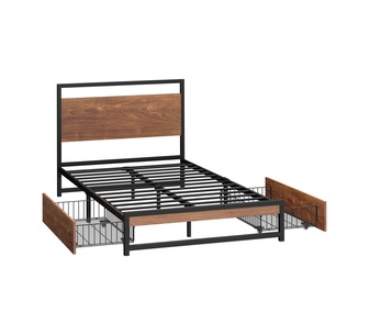 Calystria King Single Black Metal Bed Frame with 2 Drawers