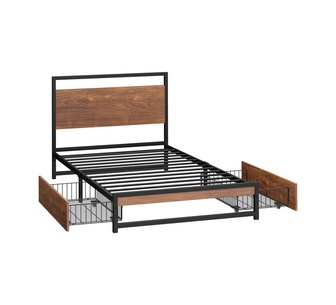 Calystria Single Black Metal Bed Frame with 2 Drawers