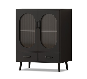 Canterbury 2 Fluted Door 2 Drawer Black Buffet