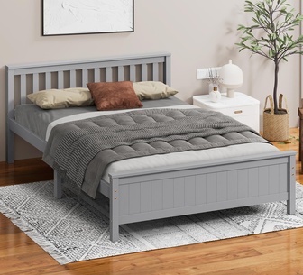 Capucine King Grey Pine Wood Bed Frame