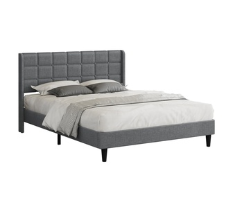 Carlita Double Grey Fabric Wingback Bed Frame