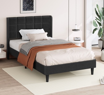 Carlita Single Charcoal Fabric Wingback Bed Frame