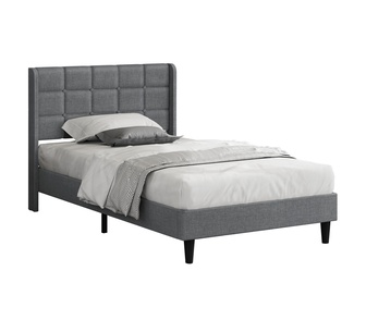 Carlita Single Grey Fabric Wingback Bed Frame