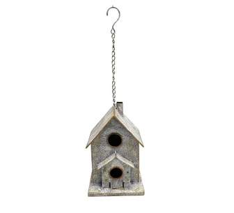 CashaWhite Iron Two-Storey Birdhouse Wall Hanging