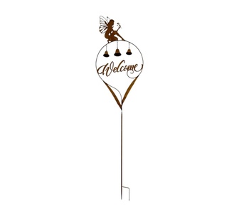 Celso Rust Iron Welcome Bell Fairy Garden Stake