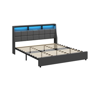 Clayton King Grey LED USB Bed Frame