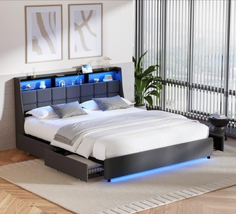 Clayton Grey King LED USB Bed Frame with Storage Drawers