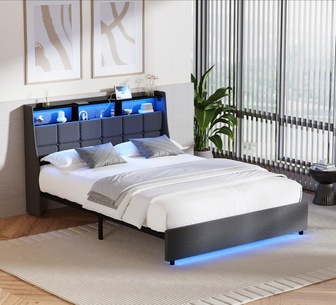 Clayton Queen Grey LED USB Bed Frame