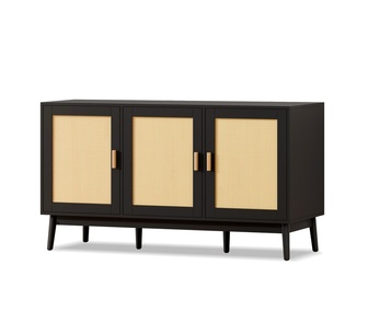Clarion 3 Rattan Door 6 Shelves Black Buffet