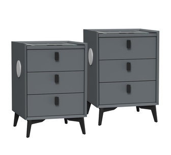 Set of 2 Collings 3 Drawer Bedside Table Grey