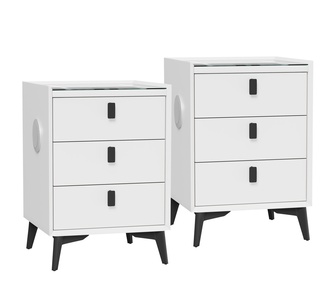 Set of 2 Collings 3 Drawer Bedside Table White
